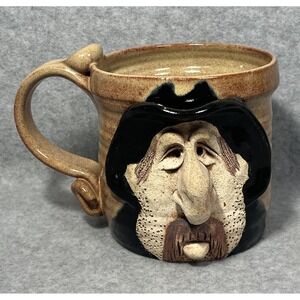 Cowger Ugly Face Mug Cowboy Hat Western Art Pottery Cup Stoneware Nose Handmade